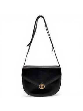 Celine Vintage Black Leather Triomphe Shoulder Bag